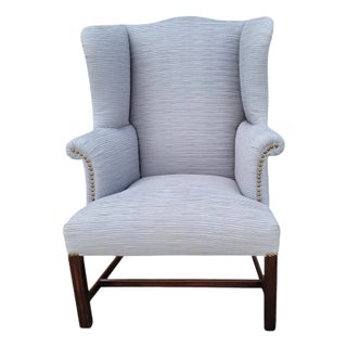 Antique 19th Century Chippendale Wingback Chair Restored Upholstery Mahogany For Sale