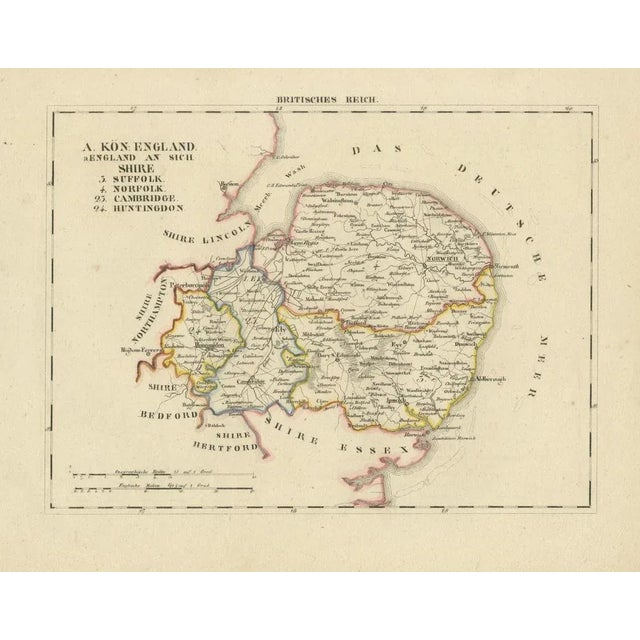 Paper Antique Map of Eastern England with Suffolk, 1830 For Sale - Image 7 of 8