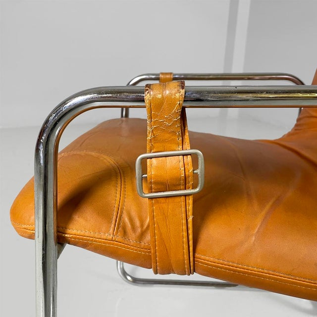 Italian Modern Brown Leather and Metal Chairs from Guido Faleschini, 1970s, Set of 4 For Sale - Image 15 of 18
