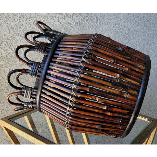 Late 20th-Century Handcrafted Pencil Bamboo "Looped Crown" Rim Cachepot / Planter Basket For Sale - Image 18 of 18