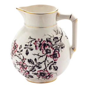 Antique Ironstone Pitcher With Pink Roses on Brown Branches
