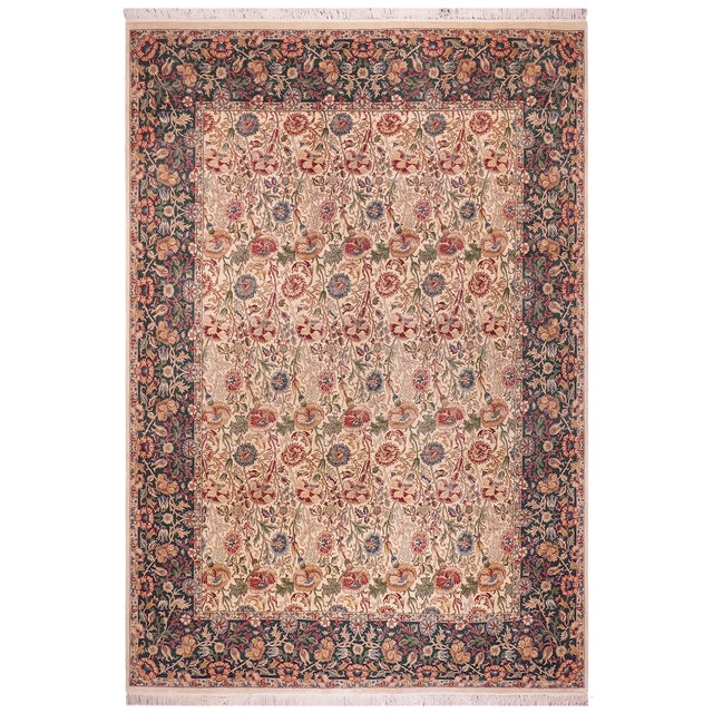 Shabby Chic 1990's Floral Pak-Persian Ivory/Blue Wool Rug - 9'2'' X 12'6'' For Sale - Image 9 of 9