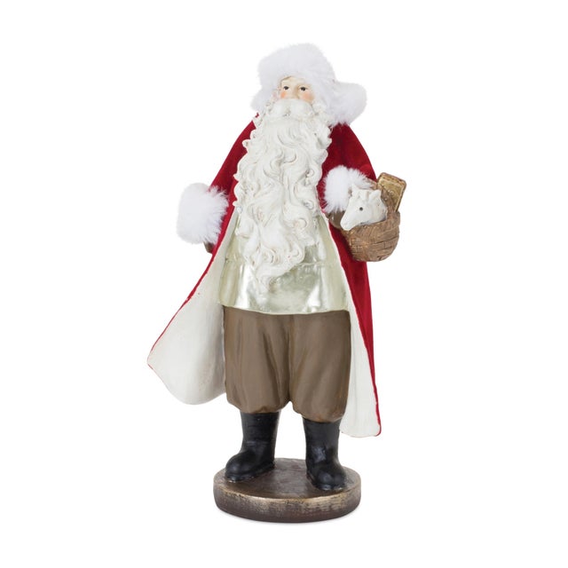 Modern Flocked Santa Figurine with Toy Accents (Set of 2) For Sale - Image 3 of 3
