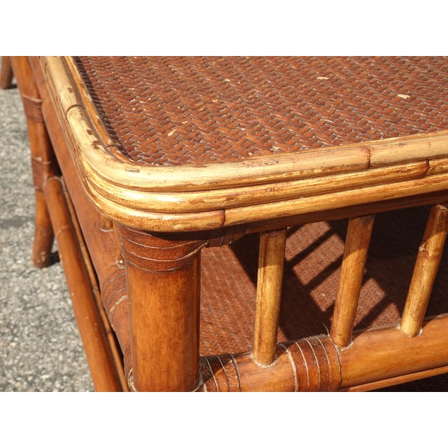 Coffee Table Ethan Allen ~ French Country Brown Bamboo Rattan Cocktail Table For Sale - Image 10 of 18