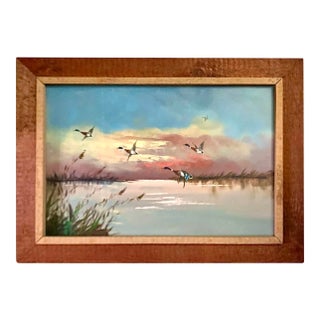Late 20th Century Painting Mallard Duck Oil on Canvas Signed Framed Vintage Wildlife Art For Sale