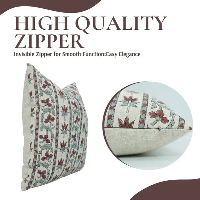 Art Deco Fabdivine Indian Block Print Cushion Cover 16x16 Inch Viscose Linen-Laxmi For Sale - Image 3 of 5