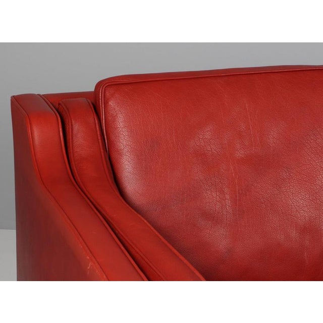 Model 2213 Three-Seat Sofa in Red Brown Leather by Børge Mogensen for Fredericia For Sale - Image 3 of 9