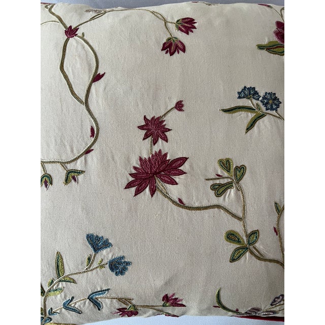 2010s Embroidered Floral 18” Feather/Down Pillows - A Pair For Sale - Image 5 of 8