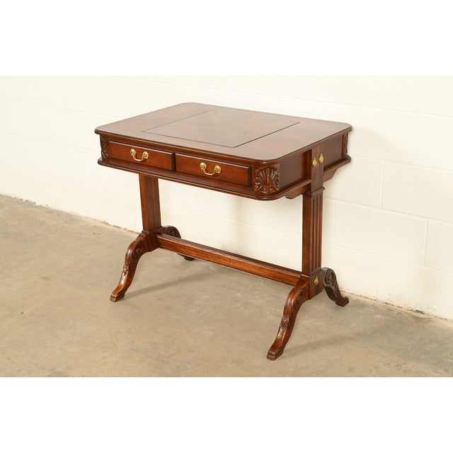 English Baker Furniture Style American Empire Carved Mahogany Game Table or Occasional Table, Circa 1970s For Sale - Image 3 of 15