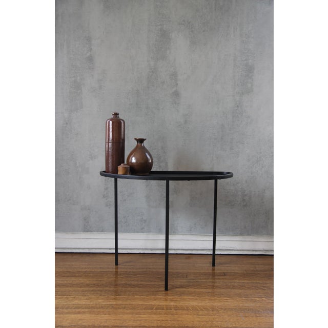 Demi-Lune Three Legs Blackened Steel Side Table by Understated Design For Sale - Image 11 of 12