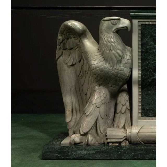 Late 19th C. English Eagle Bankers Table With Verde Marble & Glass Top For Sale - Image 4 of 5