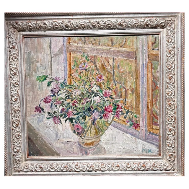 Maya Kopitzeva, Flowers on the Window, Oil Painting, 1998 For Sale