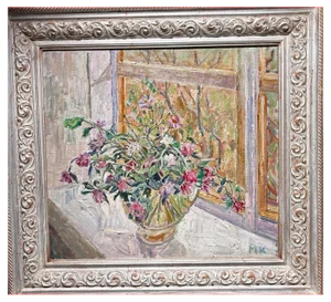 Maya Kopitzeva, Flowers on the Window, Oil Painting, 1998