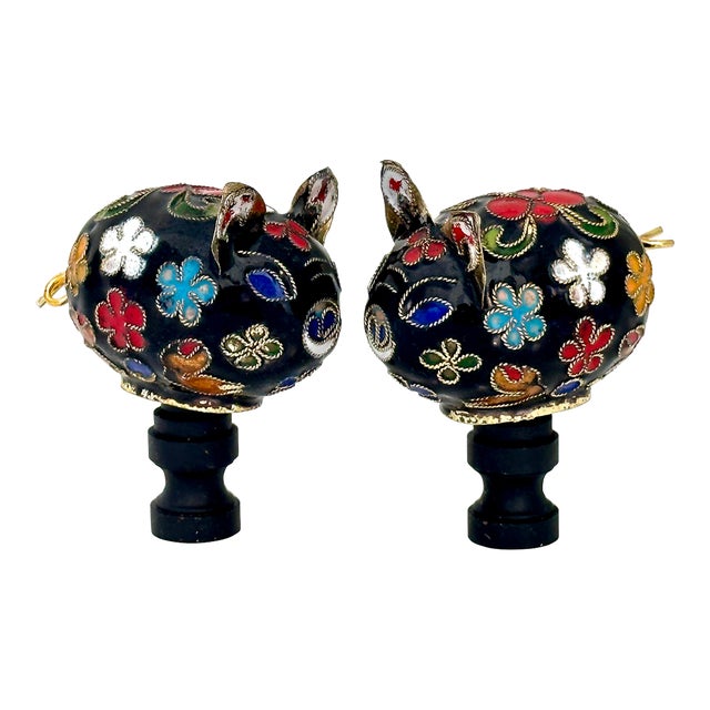 Cloisonne Pig Lamp Finials - a Pair For Sale