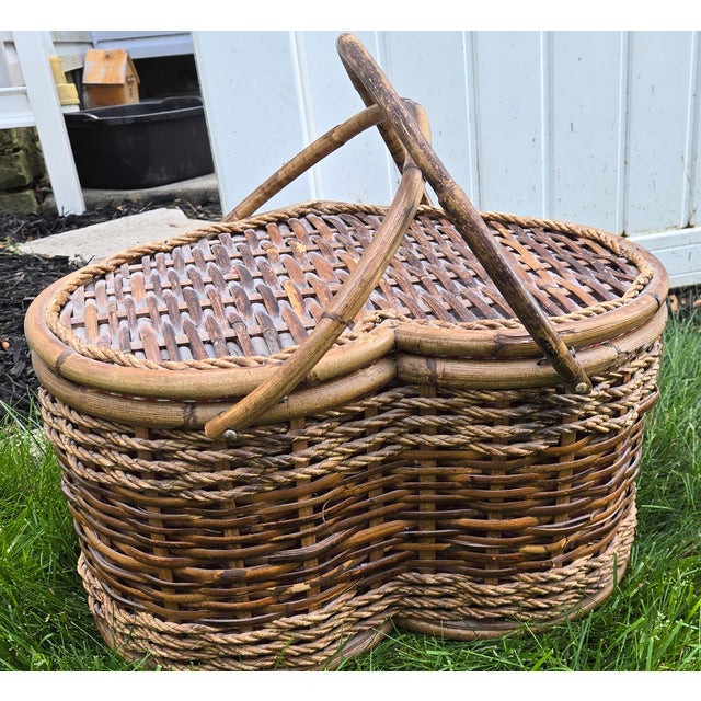 Red Gingham Heart Picnic Basket For Sale - Image 4 of 8
