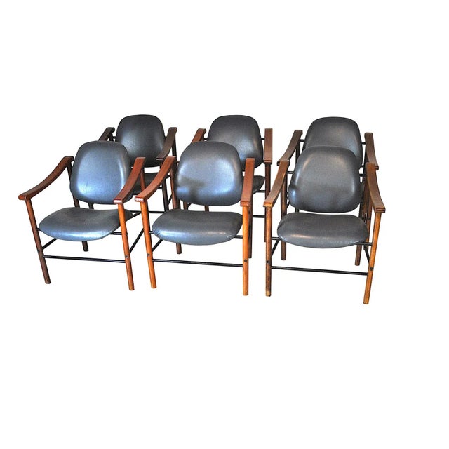 Italian Mahogany & Leather Dining Chairs, 1960s, Set of 4, in Good conditions. Designed 1960 to 1969