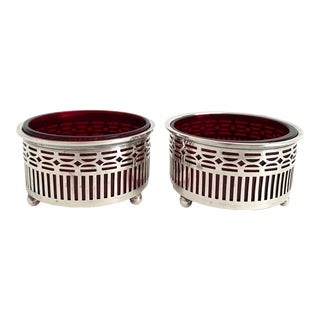 Sterling Salt Cellars W/Ruby Glass Inserts - a Pair For Sale