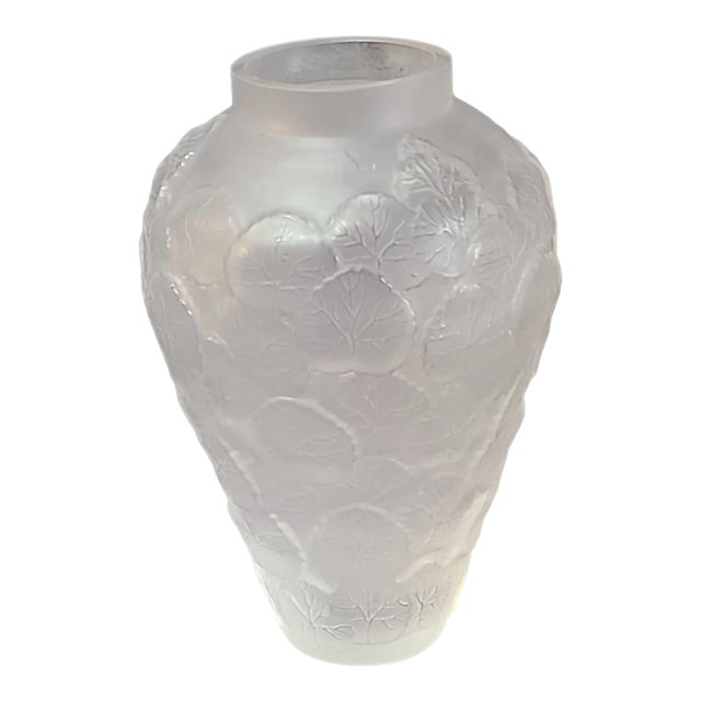 Vintage Phoenix Consolidated Frosted Lotus Leaves Art Glass Vase For Sale