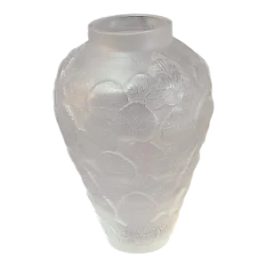 Vintage Phoenix Consolidated Frosted Lotus Leaves Art Glass Vase