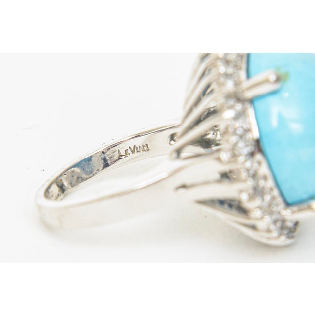 Metal Vintage 1960's Persian Turquoise With Surround Diamonds 18k White Gold Dome Cocktail Ring, Size 7 For Sale - Image 7 of 11