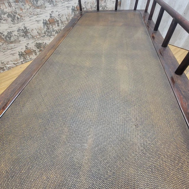 Antique Shanxi Province Elm and Rattan Inlay Opium Bed For Sale - Image 12 of 13