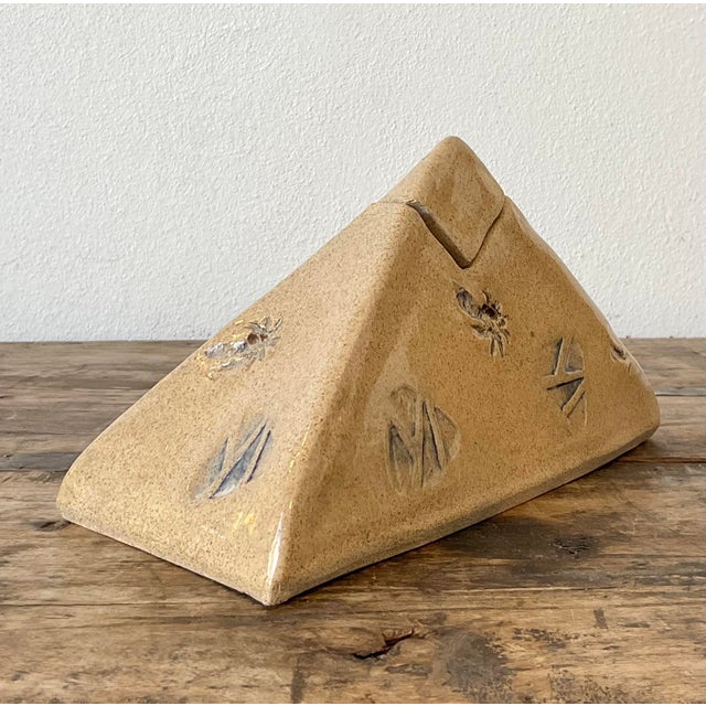 Vintage Original Studio Pottery Palm Triangle Box For Sale - Image 4 of 12