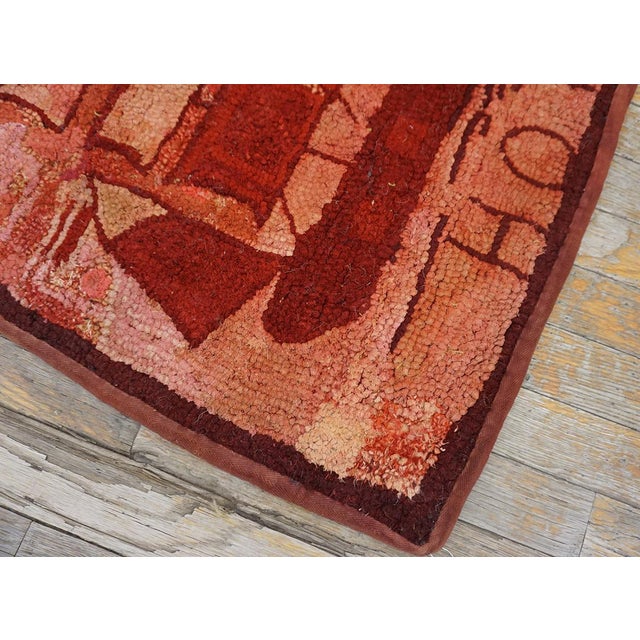 Late 19th Century 1890s Red Rose Nautical Scene Antique American Hooked Rug 2'3" X 2'8" Handknotted Wool Carpet For Sale - Image 5 of 5