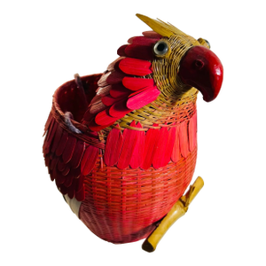 Vintage 1970’s Red Wicker Parrot Planter
