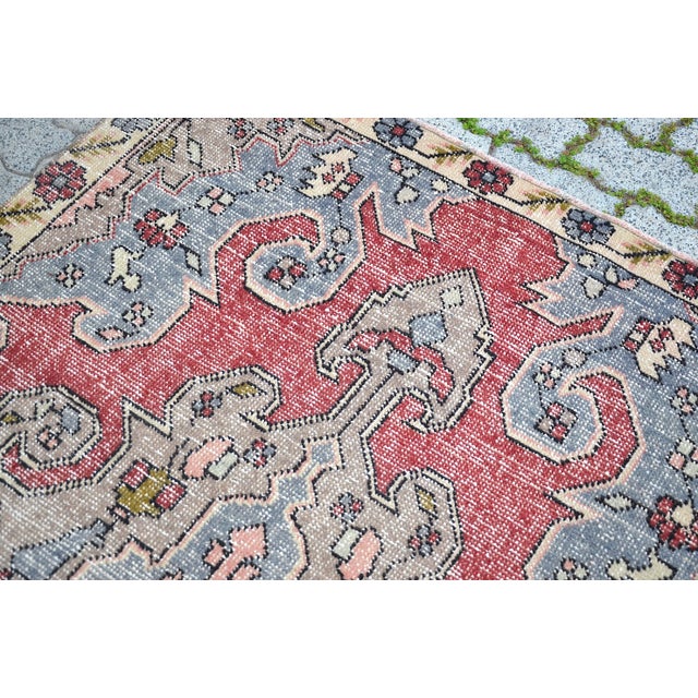 Vintage Red and Dark Gray Faded Wool Rug For Sale - Image 6 of 11