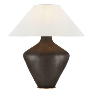 Kelly Wearstler by Visual Comfort Signature Rohs Extra Large Table Lamp in Stained Black Metallic with Linen Shade For Sale