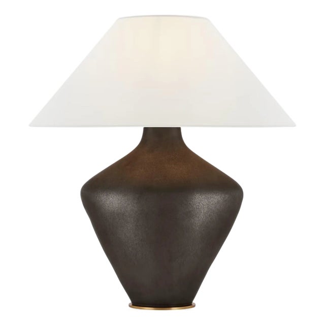 Kelly Wearstler by Visual Comfort Signature Rohs Extra Large Table Lamp in Stained Black Metallic with Linen Shade For Sale