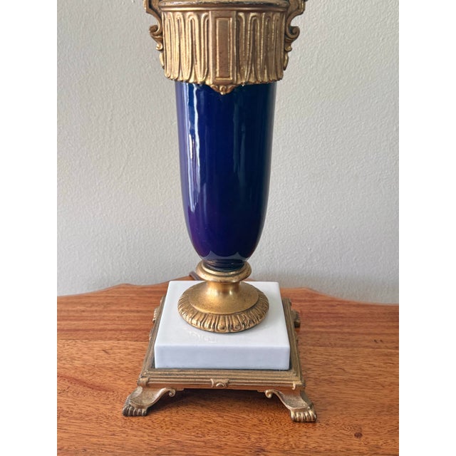Metal Late 20th Century French Sèvres Style Porcelain and Gold Table Lamp With Shade For Sale - Image 7 of 12