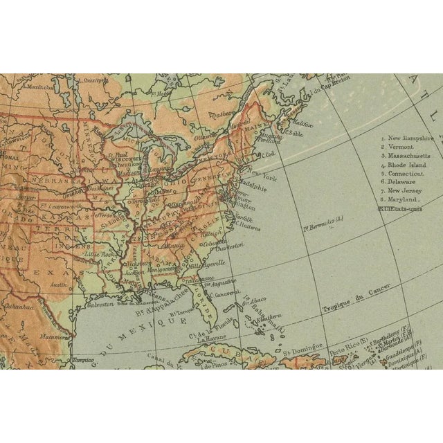 Paper Antique Map of North America Physical Relief Map by Hachette, 1883 For Sale - Image 7 of 10