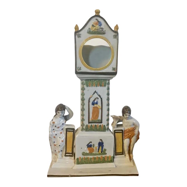 Antique Circa 1820 English Staffordshire Pearlware Dixon Austin & Company Grandfather Clock Watch Holder For Sale