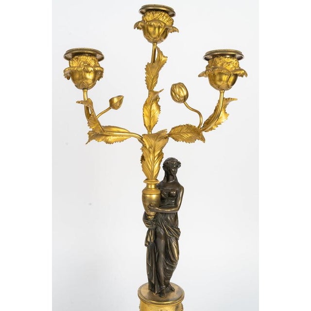 18th Century Louis XVI Gilded and Patinated Bronze Candelabras, Set of 2 For Sale - Image 5 of 8