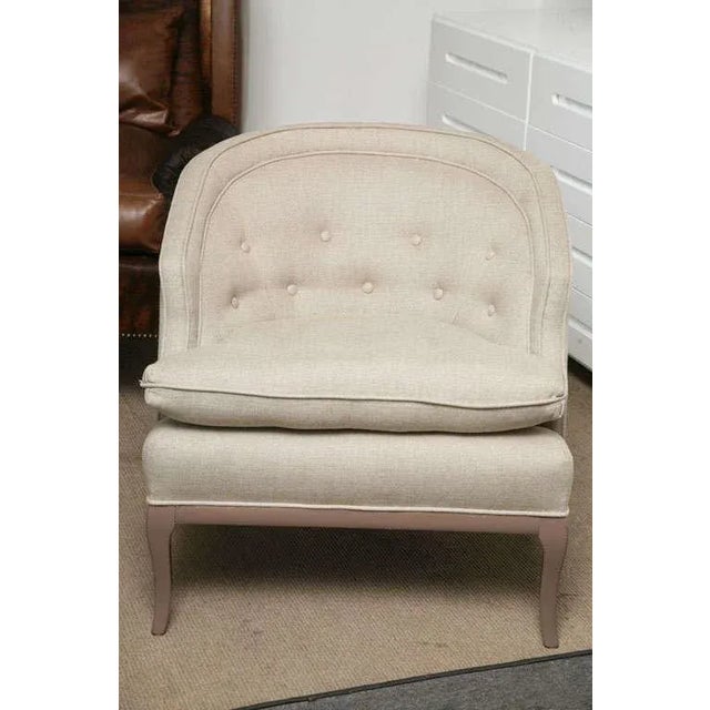 Taupe 1960s Pair of Taupe Linen Tufted Sleeper Boudoir Armchairs. For Sale - Image 8 of 10