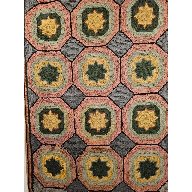 Textile Vintage Hand-Hooked Rug, Allover Geometric Design, Wool & Cotton, American Folk Art, 3x5 For Sale - Image 7 of 14