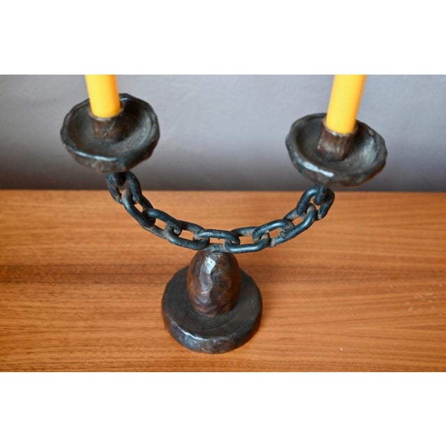 1960s Brutalist Double Candelabra in Carved Wood and Wrought Iron, 1960s For Sale - Image 5 of 10