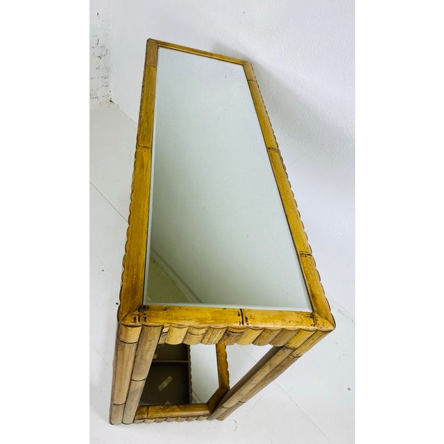 Tan Vintage Coastal Bamboo Mirrored Console For Sale - Image 8 of 9