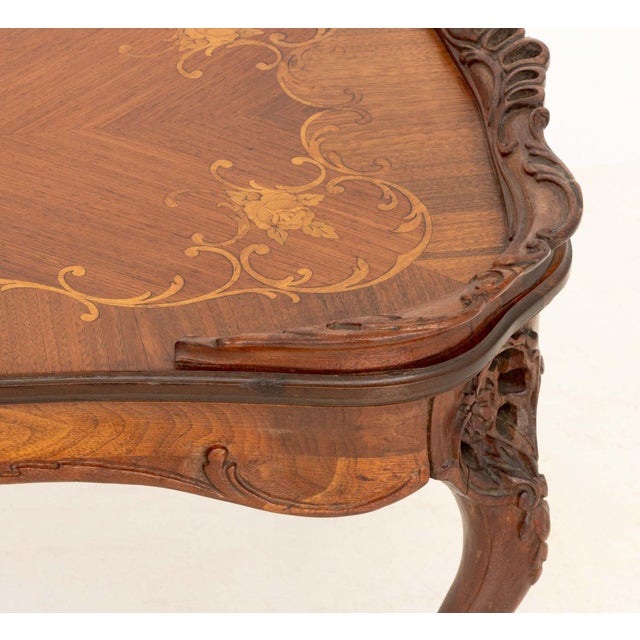 Early 20th Century Rococo Style Marquetry Inlaid Walnut Coffee Table For Sale - Image 5 of 7