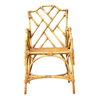 Vintage Chinese Chippendale Rattan Chair For Sale