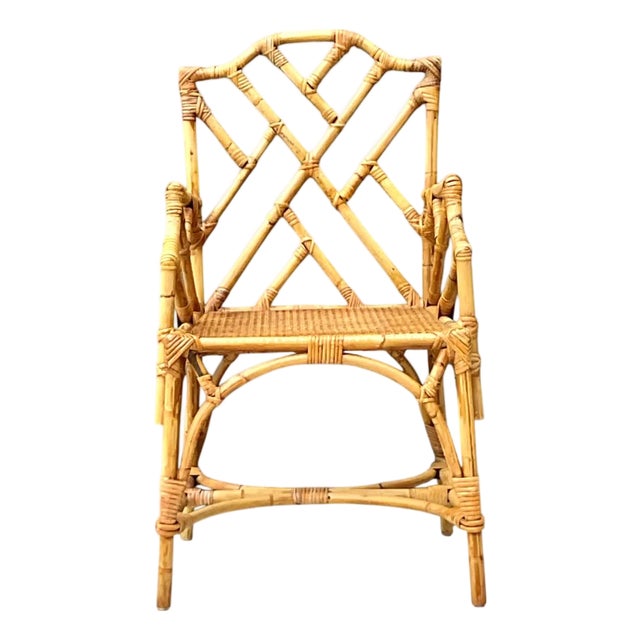 Vintage Chinese Chippendale Rattan Chair For Sale