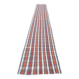 1960s Plaid Design Extra Long Kilim Runner Rug For Sale