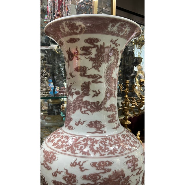 Pair Very Large Chinese Qianlong Style Iron Red Glazed Porcelain Floor Vases For Sale In New York - Image 6 of 10