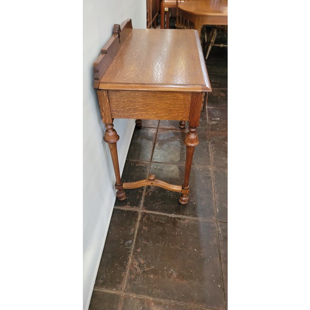 Late 19th Century Antique 1880s Oak Desk With Drawer Quarter Sawn Grain For Sale - Image 5 of 12