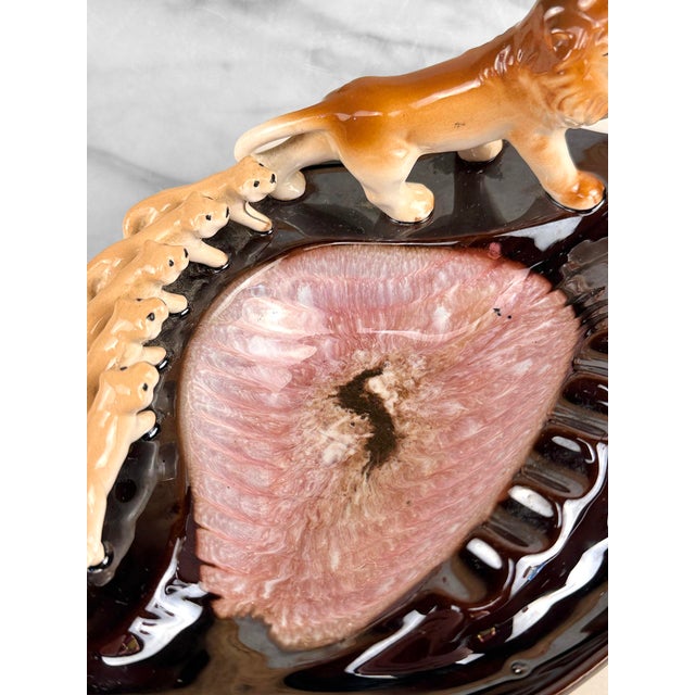 Mid-Century Atomic Drip Glazed Ceramic Lion & Cubs Ashtray For Sale - Image 9 of 10