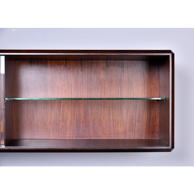 Italian Mid Century Wall Cabinet in Walnut With Glass Doors and Interior Shelves For Sale - Image 9 of 9