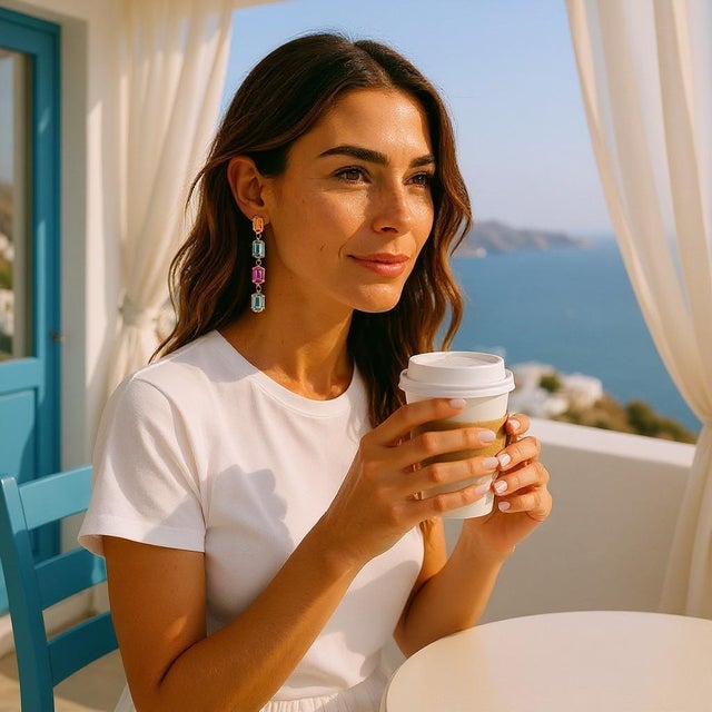 Contemporary 14k Gold 1.70 Inch Long Drop Earrings Emerald Shaped Blue Topaz Amethyst Citrine - 2 Pieces For Sale - Image 3 of 8