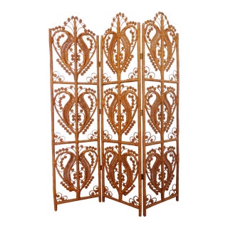 1970s Vintage Bohemian Rattan Folding Screen For Sale