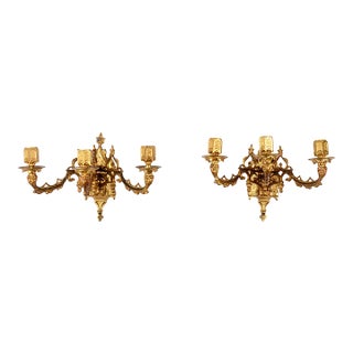 1890's Pair of Gilt Bronze Wall Sconces For Sale